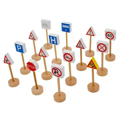 Set de signos de tránsito madera 15 piezas