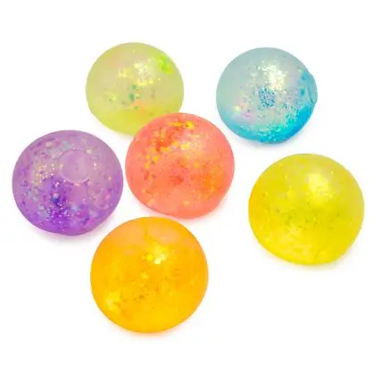Pelotas squishy glitter diferentes colores 6 unida