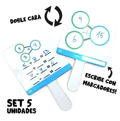 Kit 5 paletas matemáticas borrables – material didáctico reutilizable