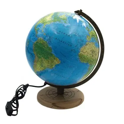 Globo terráqueo 30cm azul con luz base madera grab