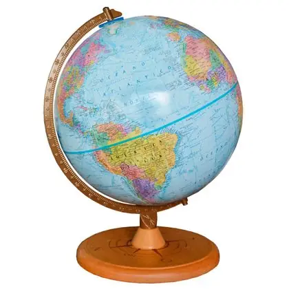 Globo terráqueo azul base madera diseño 30 cm.