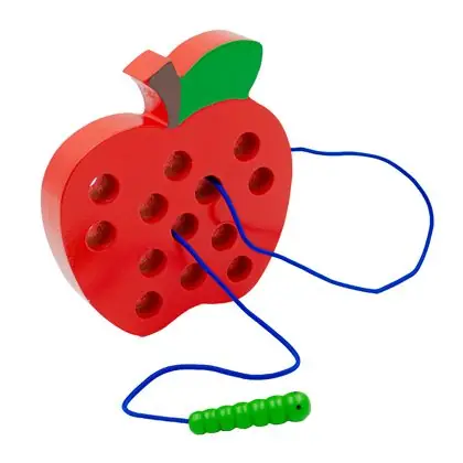 Juego de enhebrar manzana de madera