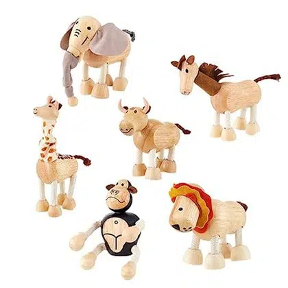 Animales flexibles de madera 6 piezas