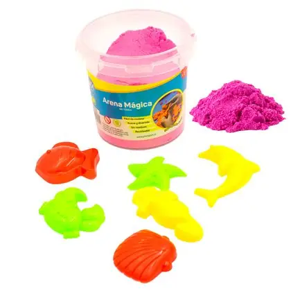 Arena mágica rosada 500gr con moldes