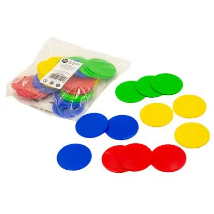 Fichas plásticas 40 unidades, 4 colores 5cm.