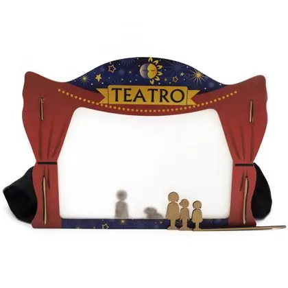 Teatro triple de sombras de madera con 8 figuras