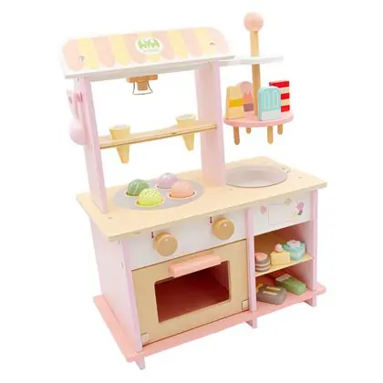 Puesto heladería madera con accesorios