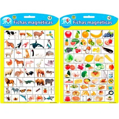 Pizarra magnética con fichas animales y alimentos