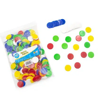 Fichas plásticas 5 colores 2,5 cm. 300 piezas